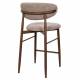 Tabouret de Bar Georgia Pied Finition Noyer Chaise Haute Métal et Tissu Taupe Assise de Comptoir Design Rétro 52x55x94cm