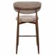 Tabouret de Bar Georgia Pied Finition Noyer Chaise Haute Métal et Tissu Taupe Assise de Comptoir Design Rétro 52x55x94cm
