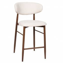 Tabouret de Bar Georgia Pied Finition Noyer Chaise Haute Métal et Tissu Beige Assise de Comptoir Design Rétro 52x55x94cm