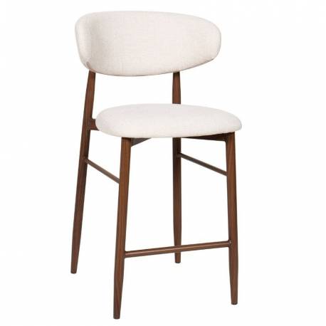 Tabouret de Bar Georgia Pied Finition Noyer Chaise Haute Métal et Tissu Beige Assise de Comptoir Design Rétro 52x55x94cm