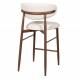 Tabouret de Bar Georgia Pied Finition Noyer Chaise Haute Métal et Tissu Beige Assise de Comptoir Design Rétro 52x55x94cm