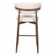 Tabouret de Bar Georgia Pied Finition Noyer Chaise Haute Métal et Tissu Beige Assise de Comptoir Design Rétro 52x55x94cm
