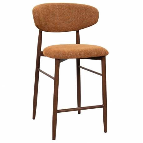 Tabouret de Bar Georgia Pied Finition Noyer Chaise Haute Métal et Tissu Fox Assise de Comptoir Design Rétro 52x55x94cm