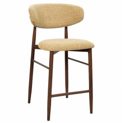 Tabouret de Bar Georgia Pied Finition Noyer Chaise Haute Métal et Tissu Moutarde Assise de Comptoir Design Rétro 52x55x94cm