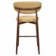 Tabouret de Bar Georgia Pied Finition Noyer Chaise Haute Métal et Tissu Moutarde Assise de Comptoir Design Rétro 52x55x94cm