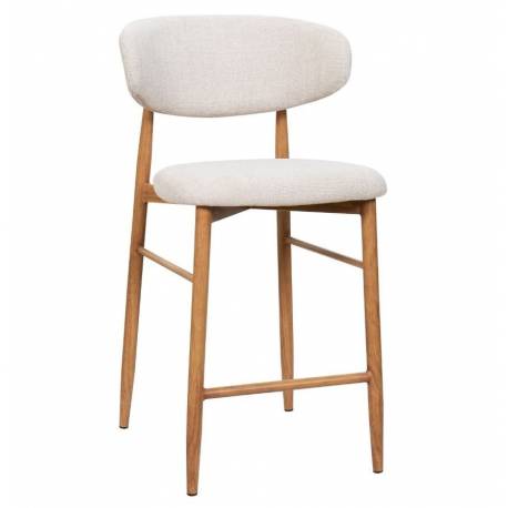 Tabouret de Bar Georgia Pied Finition Naturelle Chaise Haute Métal et Tissu Beige Assise de Comptoir Design Rétro 52x55x94cm
