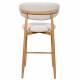 Tabouret de Bar Georgia Pied Finition Naturelle Chaise Haute Métal et Tissu Beige Assise de Comptoir Design Rétro 52x55x94cm
