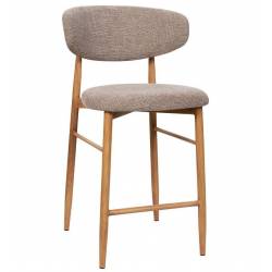 Tabouret de Bar Georgia Pied Finition Naturelle Chaise Haute Métal et Tissu Taupe Assise de Comptoir Design Rétro 52x55x94cm