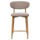 Tabouret de Bar Georgia Pied Finition Naturelle Chaise Haute Métal et Tissu Taupe Assise de Comptoir Design Rétro 52x55x94cm
