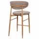 Tabouret de Bar Georgia Pied Finition Naturelle Chaise Haute Métal et Tissu Taupe Assise de Comptoir Design Rétro 52x55x94cm