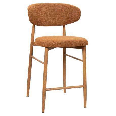 Tabouret de Bar Georgia Pied Finition Naturelle Chaise Haute Métal et Tissu Fox Assise de Comptoir Design Rétro 52x55x94cm