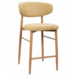 Tabouret de Bar Georgia Pied Finition Naturelle Chaise Haute Métal et Tissu Moutarde Assise de Comptoir Design Rétro 52x55x94cm