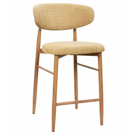 Tabouret de Bar Georgia Pied Finition Naturelle Chaise Haute Métal et Tissu Moutarde Assise de Comptoir Design Rétro 52x55x94cm