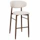 Tabouret de Bar Georgia Pied Finition Noyer Chaise Haute Métal et Tissu Beige Assise de Comptoir Design Rétro 52x55x104cm