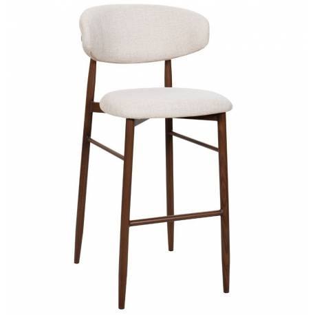 Tabouret de Bar Georgia Pied Finition Noyer Chaise Haute Métal et Tissu Beige Assise de Comptoir Design Rétro 52x55x104cm