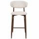 Tabouret de Bar Georgia Pied Finition Noyer Chaise Haute Métal et Tissu Beige Assise de Comptoir Design Rétro 52x55x104cm