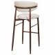 Tabouret de Bar Georgia Pied Finition Noyer Chaise Haute Métal et Tissu Beige Assise de Comptoir Design Rétro 52x55x104cm