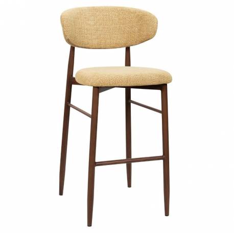 Tabouret de Bar Georgia Pied Finition Noyer Chaise Haute Métal et Tissu Moutarde Assise de Comptoir Design Rétro 52x55x104cm