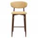 Tabouret de Bar Georgia Pied Finition Noyer Chaise Haute Métal et Tissu Moutarde Assise de Comptoir Design Rétro 52x55x104cm