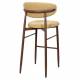 Tabouret de Bar Georgia Pied Finition Noyer Chaise Haute Métal et Tissu Moutarde Assise de Comptoir Design Rétro 52x55x104cm