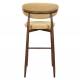 Tabouret de Bar Georgia Pied Finition Noyer Chaise Haute Métal et Tissu Moutarde Assise de Comptoir Design Rétro 52x55x104cm