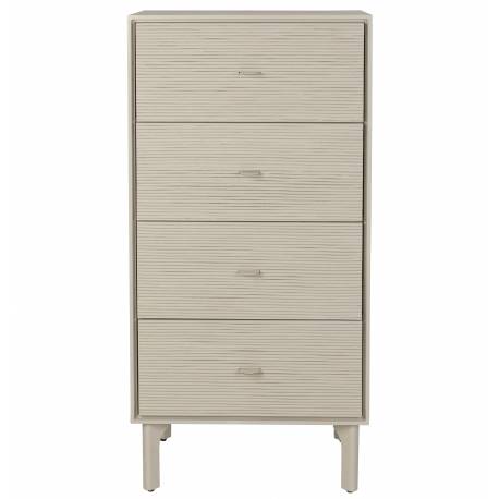 Chiffonnier Morning Zuiver Gris Console 4 Tiroirs Acier, Bois et Rotin Meuble de Rangement Haut 42x60x121cm