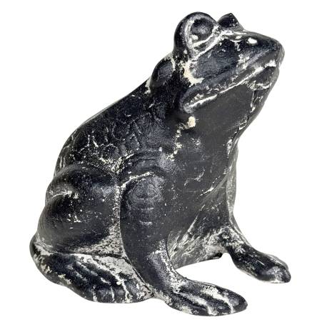 Grenouille Rainette Statuette Crapaud en Fonte Patinée Grise 10,5x12,5x13cm