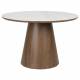Table Almira Woody Table de Salle à Manger Ronde en Bois et Effet Marbre Guéridon Finition Noyer Design Seventies 77x115x115cm