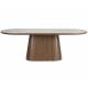 Table Almira Woody Table de Salle à Manger Ovale en Bois et Effet Marbre Guéridon Finition Noyer Design Seventies 77x90x200cm