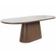 Table Almira Woody Table de Salle à Manger Ovale en Bois et Effet Marbre Guéridon Finition Noyer Design Seventies 77x90x200cm