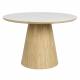 Table Almira Woody Table de Salle à Manger Ronde en Bois et Effet Marbre Finition Chêne Clair Design Seventies 77x115x115cm