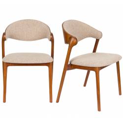 Lot de 2 Chaises Babington Dutchbone Duo de Fauteuils de Table en Bois et Tissu Chiné Marron Assises Rétro 56,5x58x80,5cm