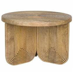 Table Basse Maeze Woody Guéridon Rond en Manguier Sellette Motifs Géométriques 40x60x60cm