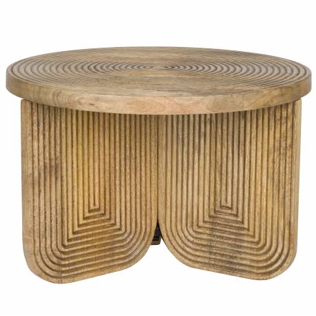 Table Basse Maeze Woody Guéridon Rond en Manguier Sellette Motifs Géométriques 40x60x60cm
