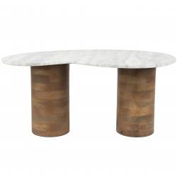 Table de Salon Peli Woody Table Basse Manguier et Marbre Sellette Forme Haricot Design 39x48x84cm