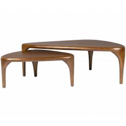 Duo de Tables Basses Isla Zuiver Tables Basses Gigognes en Hévéa et Placage Noyer Consoles Triangulaires 36x60x110cm