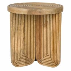 Table d'Appoint Maeze Woody Bout de Canapé Rond en Manguier Sellette Motifs Géométriques 40x40x45cm