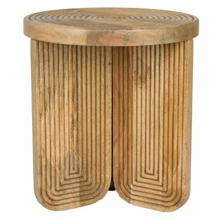 Table d'Appoint Maeze Woody Bout de Canapé Rond en Manguier Sellette Motifs Géométriques 40x40x45cm