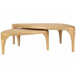Duo de Tables Basses Isla Zuiver Tables Basses Gigognes en Hévéa et Placage Chêne Consoles Triangulaires 36x60x110cm