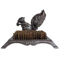 Gratte-Pieds avec Brosse à Pieds et Chaussures Motif Ecureuil en Fonte Patinée Marron 16x18.5x25cm