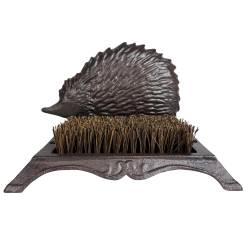 Gratte-Pieds avec Brosse à Pieds et Chaussures Motif Hérisson en Fonte Patinée Marron 16x16.5x25cm