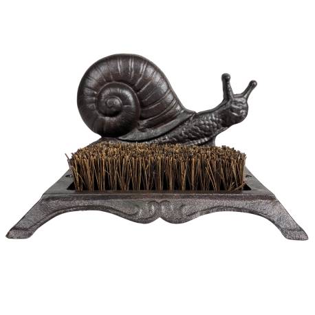 Gratte-Pieds avec Brosse à Pieds et Chaussures Motif Escargot en Fonte Patinée Marron 16x16x25cm
