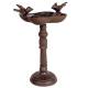 Bain Oiseau sur Pied Mangeoire à Poser patinée Marron Bénitier Coupelle 2 Oiseaux 13,5x20x27,5cm