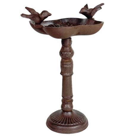 Bain Oiseau sur Pied Mangeoire à Poser patinée Marron Bénitier Coupelle 2 Oiseaux 13,5x20x27,5cm