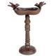 Bain Oiseau sur Pied Mangeoire à Poser patinée Marron Bénitier Coupelle 2 Oiseaux 13,5x20x27,5cm