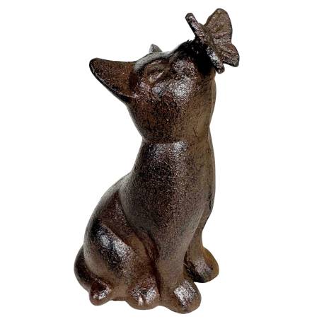 Chat en Fonte Statue Félin à Poser Décoration de Jardin Patinée Marron 7,5x9x15cm