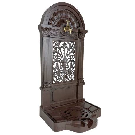 Fontaine de Jardin à Poser Source en Fonte d'Aluminium Marron et Robinet Laiton Décoration de Jardin 35x40x83cm