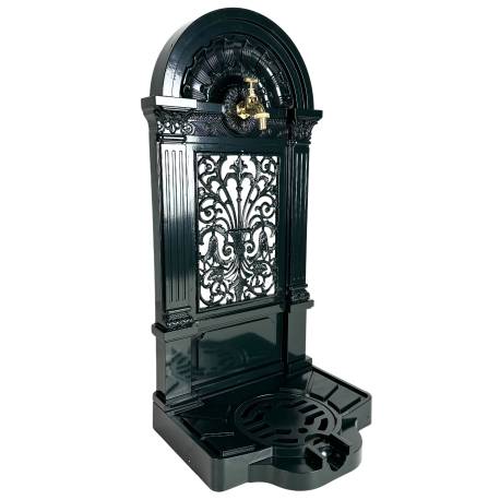 Fontaine de Jardin à Poser Source en Fonte d'Aluminium Verte et Robinet Laiton Décoration de Jardin 35x40x83cm