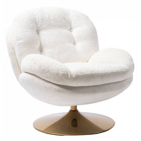 Fauteuil Memento Tissu Blanc Marque Athezza Loveuse Pivotante Pied Acier Gold 81x83x86cm