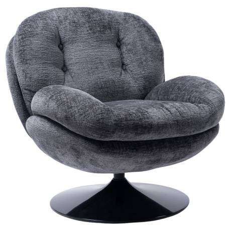 Fauteuil Memento Tissu Gris Marque Athezza Loveuse Pivotante Pied Acier Noir 81x83x86cm